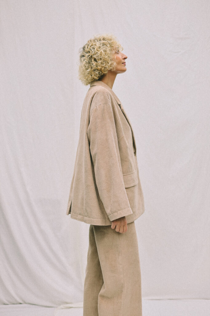 Wide Wale Cord Oversized Lined Blazer in Sand color - Image 2