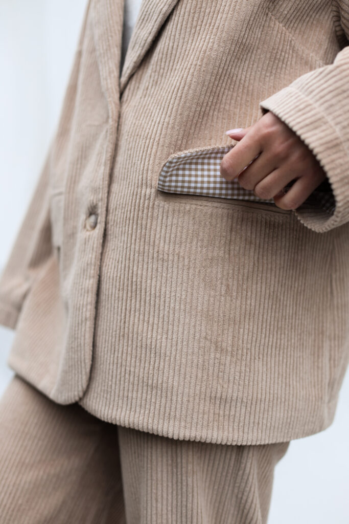 Wide Wale Cord Oversized Lined Blazer in Sand color - Image 5