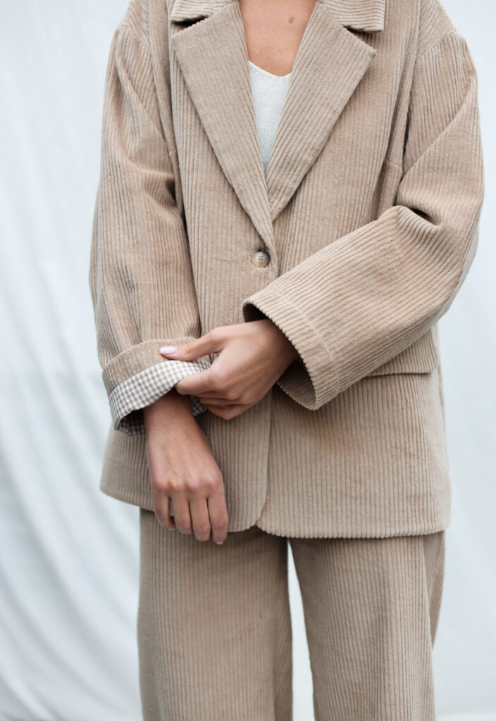 Wide Wale Cord Oversized Lined Blazer in Sand color - Image 6