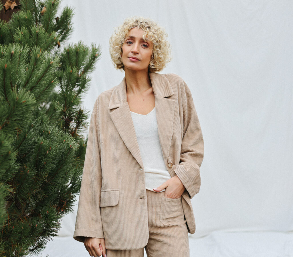 Wide Wale Cord Oversized Lined Blazer in Sand color | Jacket | Sustainable clothing | OffOn clothing