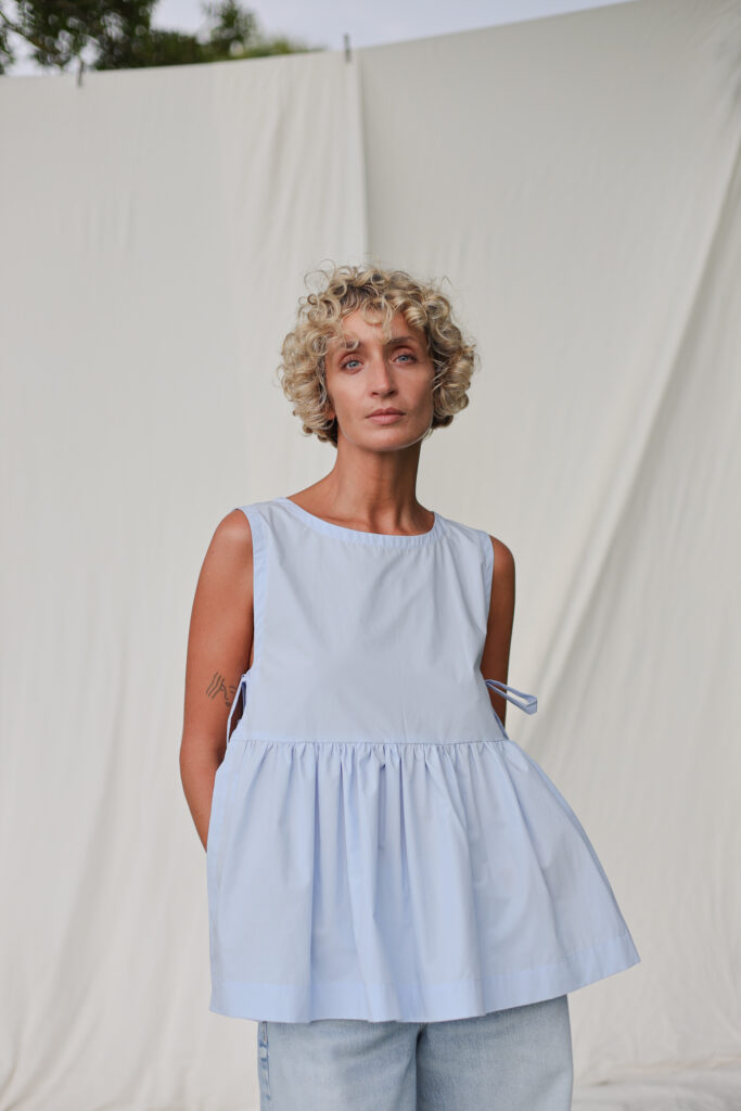 Sleeveless Organic Cotton Top with Ribbon Side Ties