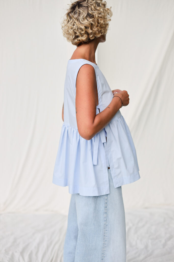 Sleeveless Organic Cotton Top with Ribbon Side Ties - Image 2