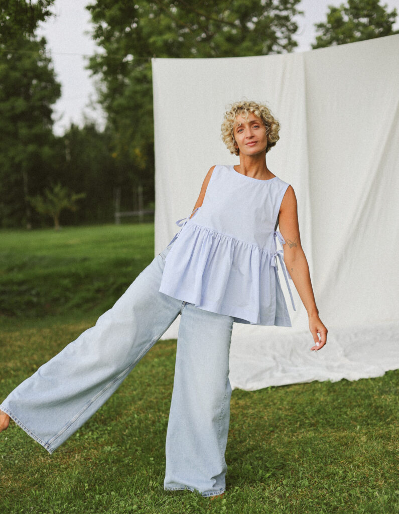 Sleeveless Organic Cotton Top with Ribbon Side Ties - Image 5