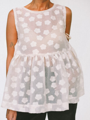 Floral Organza Blouse with Ribbon Side Ties | Top | Sustainable clothing | OffOn clothing