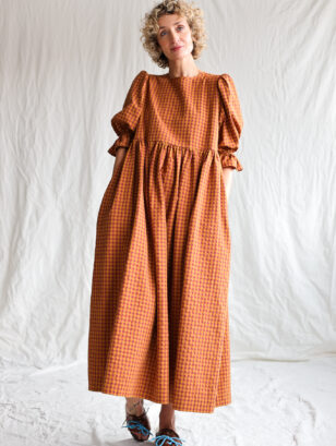 Loose seersucker checks voluminous puffy sleeves dress NINA | Dress | Sustainable clothing | OffOn clothing
