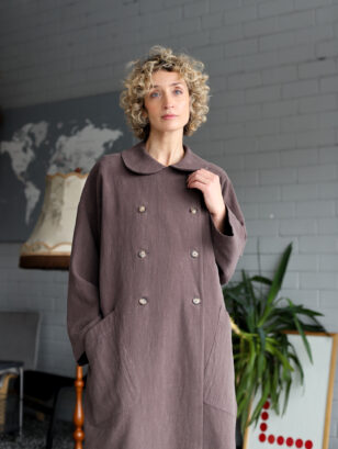 Heavy linen oversized coat in dark brown color | COAT | Sustainable clothing | OffOn clothing