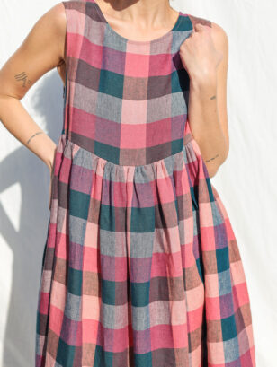 Sleeveless Multicolored Linen Checks Smock dress | Dress | Sustainable clothing | OffOn clothing