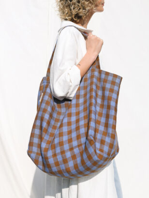 Large Linen Tote Bag in Checks | Accessories | Sustainable clothing | OffOn clothing