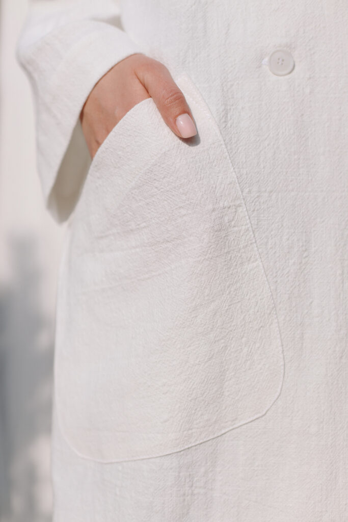 Off-white Oversized Peter Pan Collar Heavy Linen Coat - Image 5