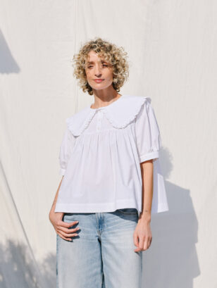 White Organic Cotton Puritan Collar Blouse | Top | Sustainable clothing | OffOn clothing