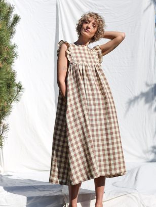 Flutter sleeves hand ruffled skirt linen dress AMANDA | Dress | Sustainable clothing | OffOn clothing