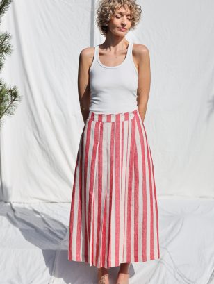 Striped linen pleated wrap skirt | Skirt | Sustainable clothing | OffOn clothing