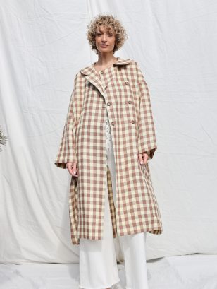 Linen oversized coat in checks | Coat | Sustainable clothing | OffOn clothing