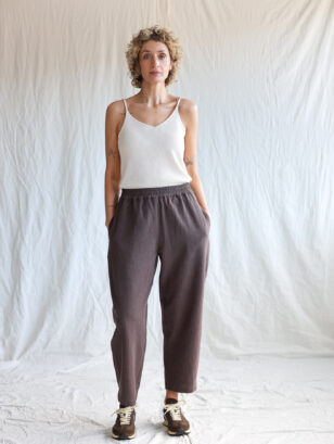 Dark Brown Heavy Linen Balloon Trousers VIVIAN | Trousers | Sustainable clothing | OffOn clothing