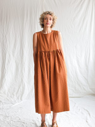 Sleeveless Smock Dress In Seersucker Checks | Dress | Sustainable clothing | OffOn clothing