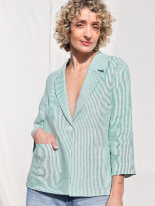 Striped Linen Blazer with 3/4 Sleeves | Jacket | Sustainable clothing | OffOn clothing