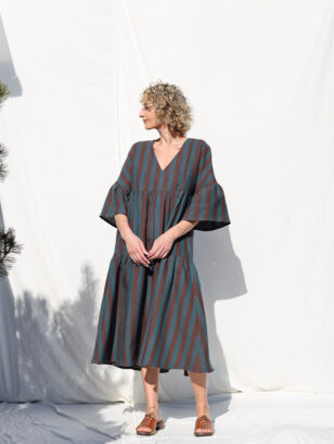 Striped Linen Tiered Dress ADELE | Dress | Sustainable clothing | OffOn clothing