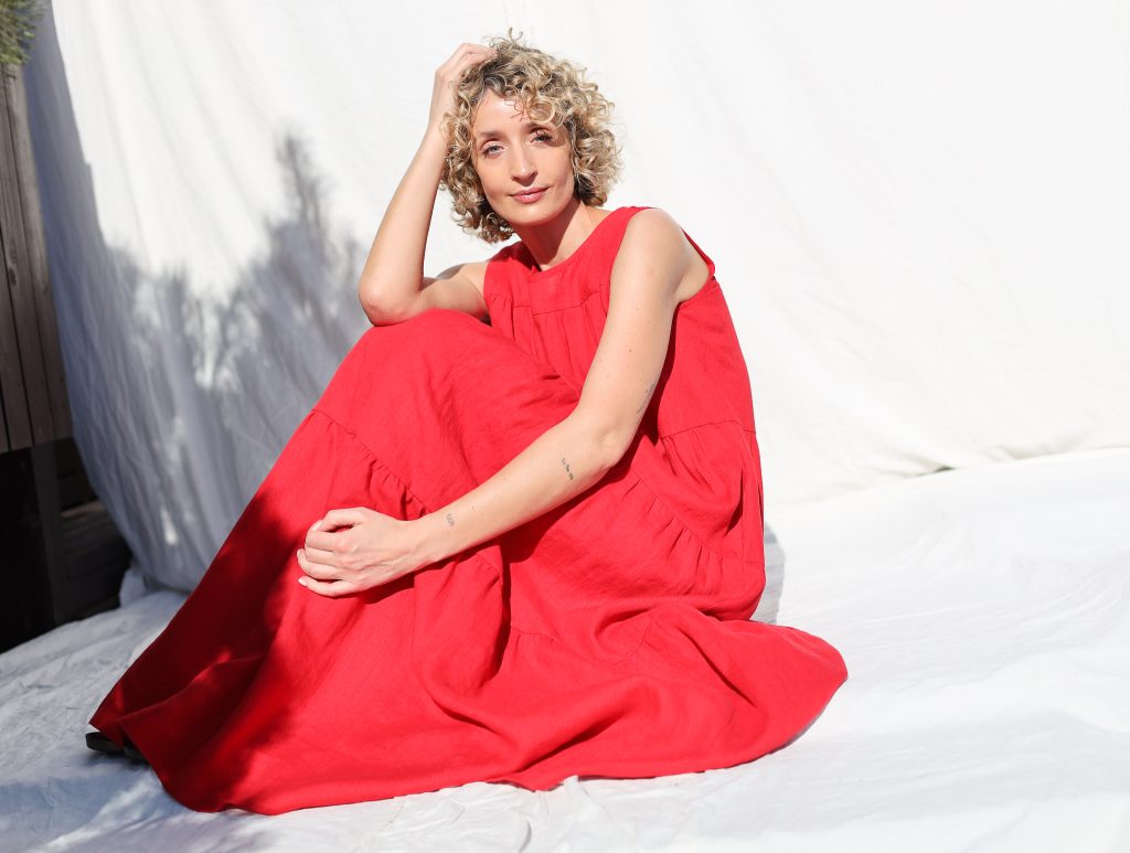 Sleeveless tiered Maxi linen dress JULIE