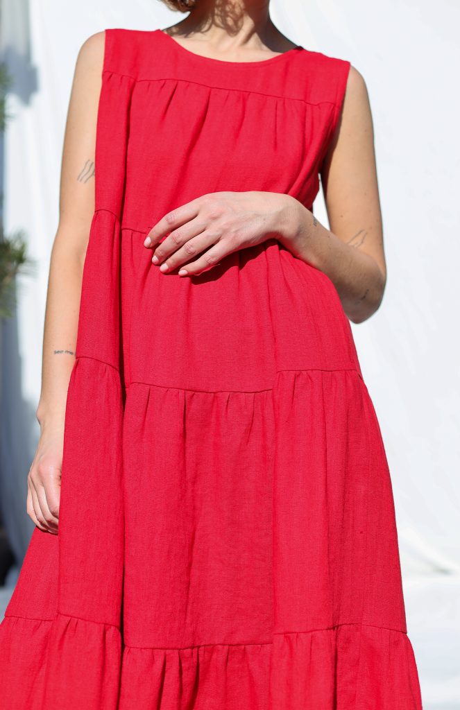 Sleeveless tiered Maxi linen dress JULIE