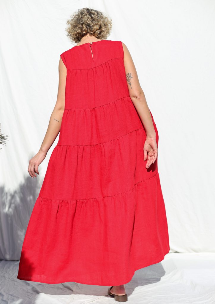Sleeveless tiered Maxi linen dress JULIE