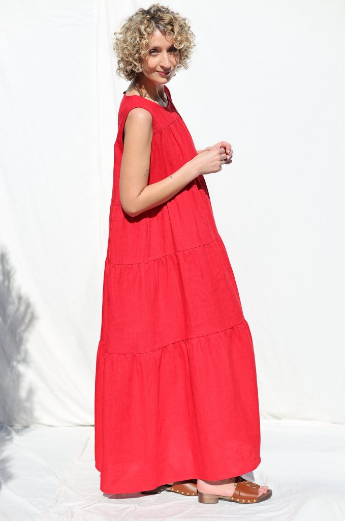 Sleeveless tiered Maxi linen dress JULIE