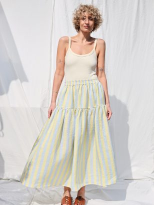 Striped linen ruffled skirt with elastic waist | Skirts | Sustainable clothing | OffOn clothing