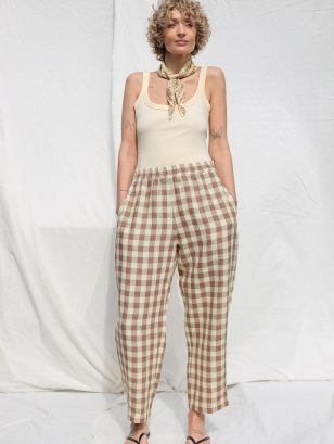 Checkered linen balloon trousers VIVIAN | Trousers | Sustainable clothing | OffOn clothing
