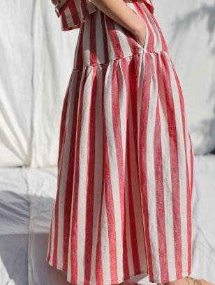 Striped Maxi linen ruffled skirt with elastic waist | Skirt | Sustainable clothing | OffOn clothing