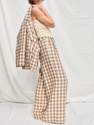 Checkered Linen High Waist Palazzo Trousers | Trousers | Sustainable clothing | OffOn clothing