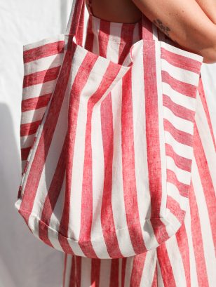 Striped Linen Tote Bag | Accessories | Sustainable clothing | OffOn clothing