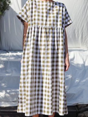 Oversized seersucker checks dress SILVINA | Dress | Sustainable clothing | OffOn clothing