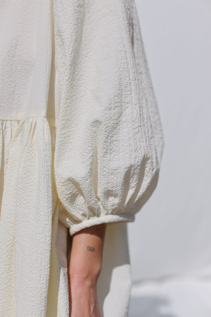 Reversible seersucker cotton dress FELDA with ties