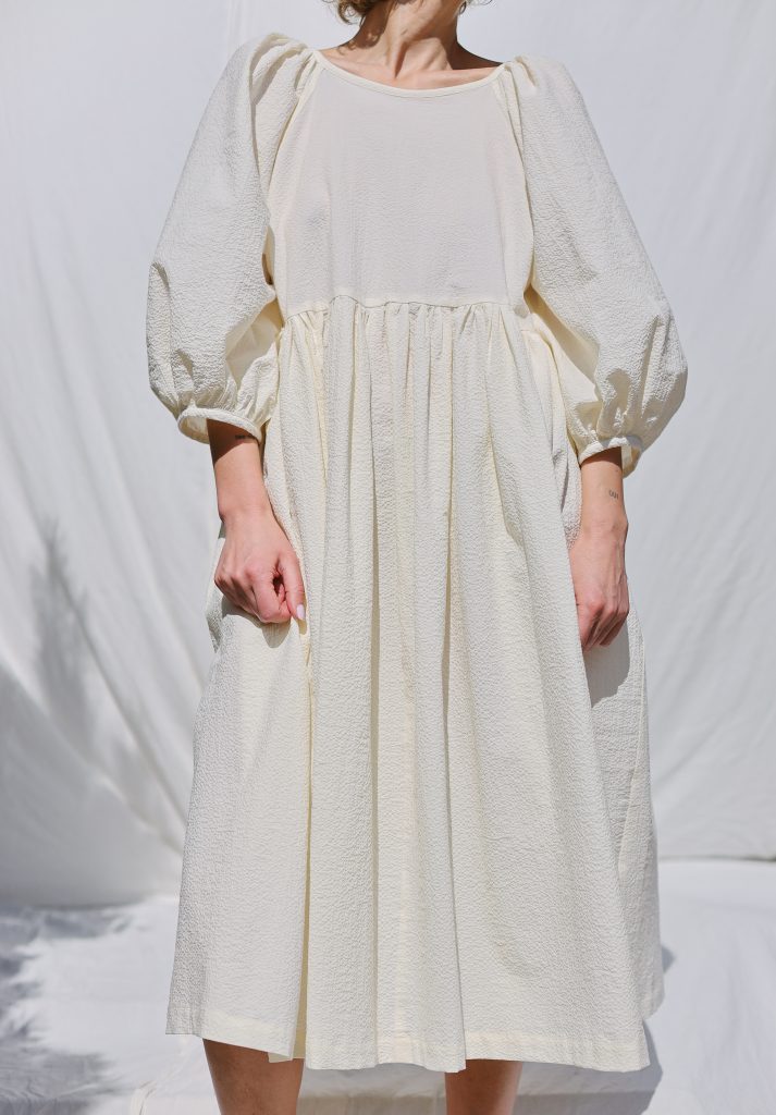 Reversible seersucker cotton dress FELDA with ties