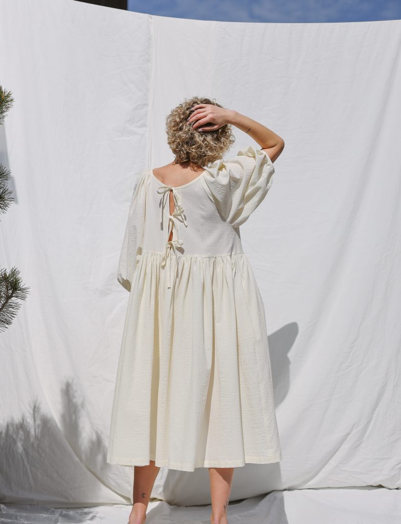 Reversible seersucker cotton dress FELDA with ties