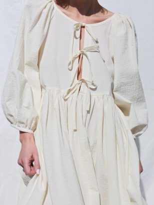 Reversible seersucker cotton dress FELDA with ties | Dress | Sustainable clothing | OffOn clothing