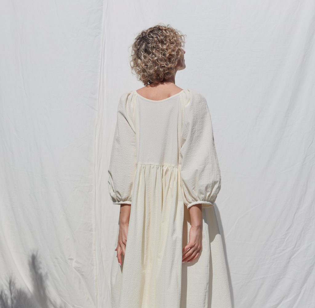 Reversible seersucker cotton dress FELDA with ties
