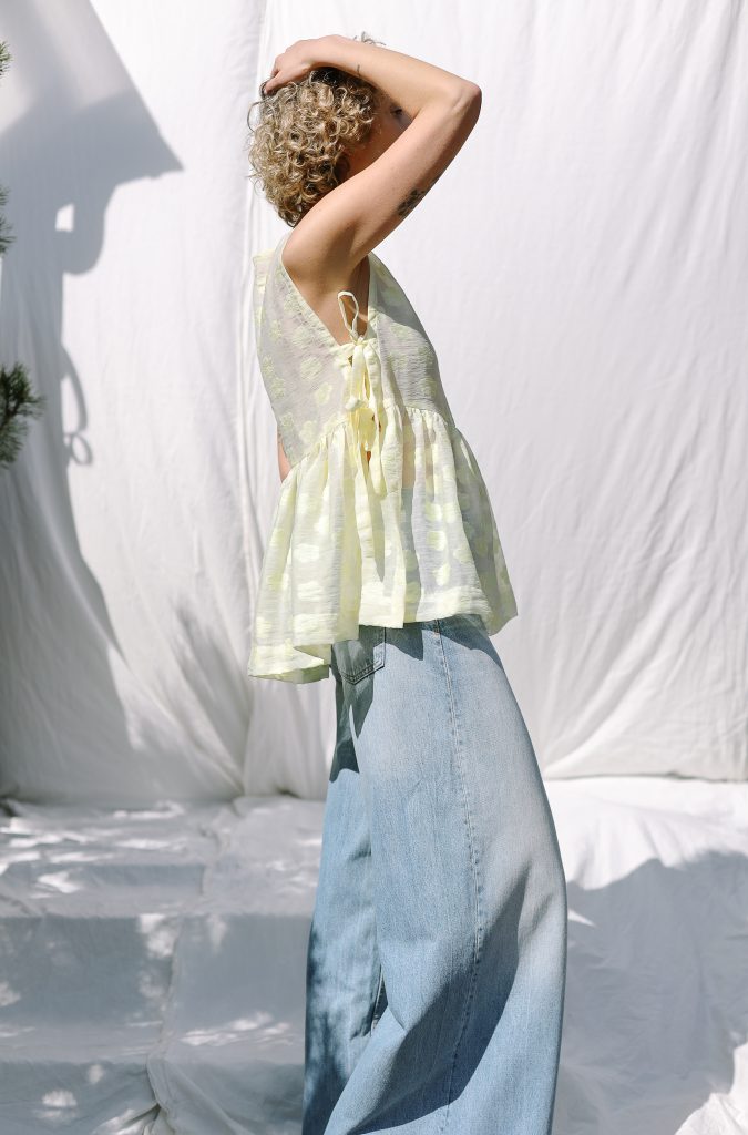 Floral Organza Top with Ribbon Ties