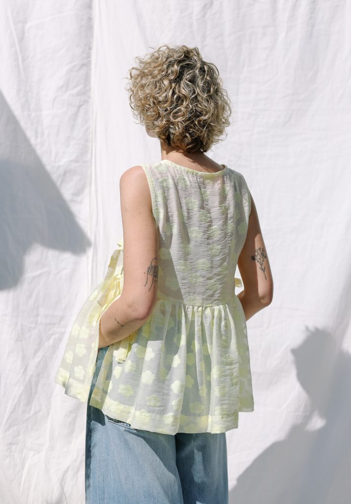 Floral Organza Top with Ribbon Ties