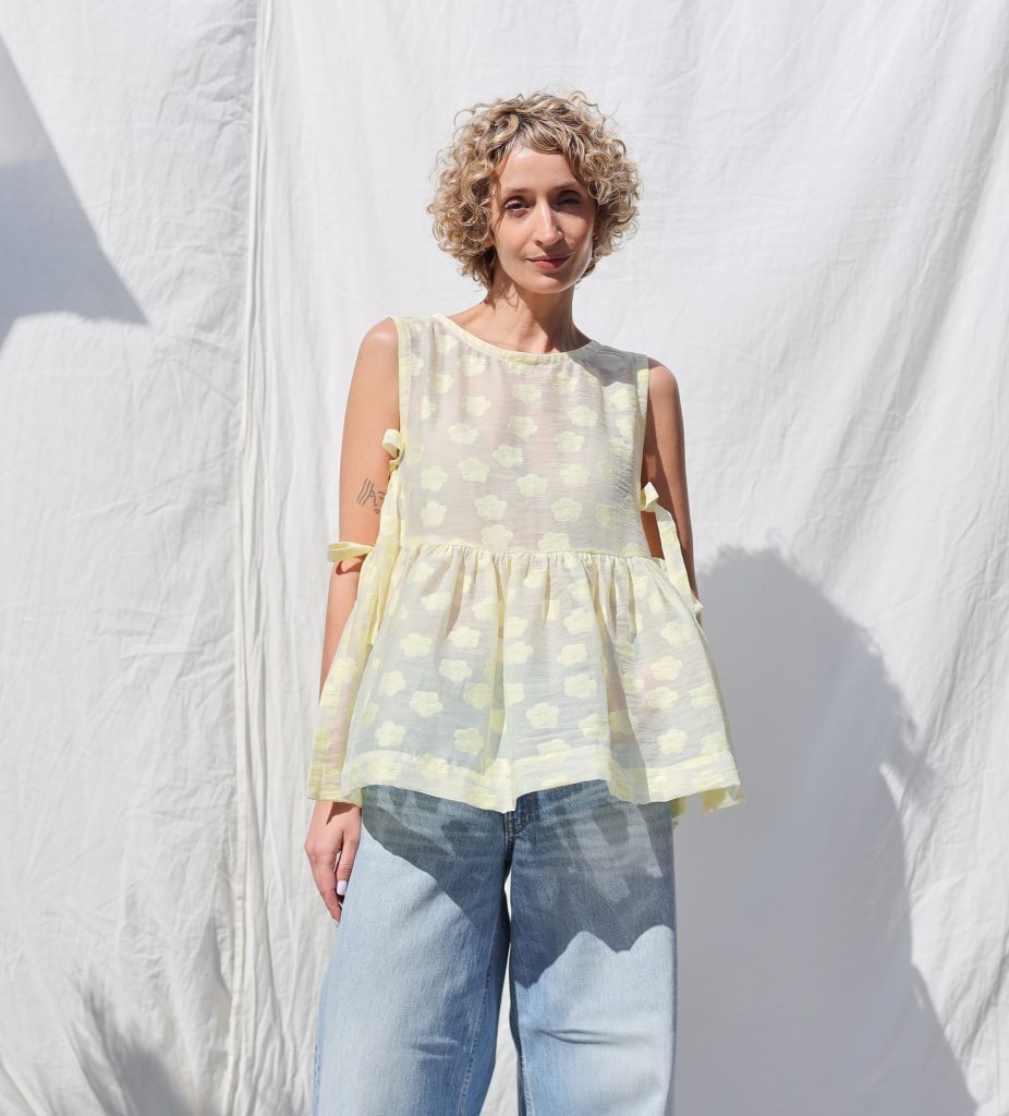 Floral Organza Top with Ribbon Ties