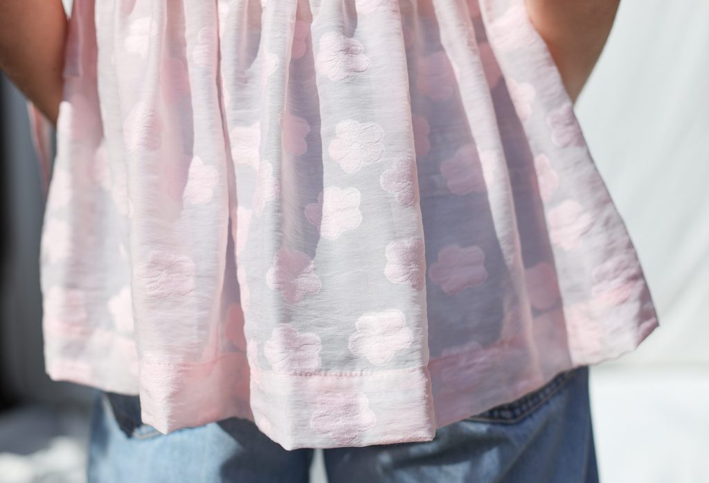Pink Floral Organza Top with Ribbon Ties
