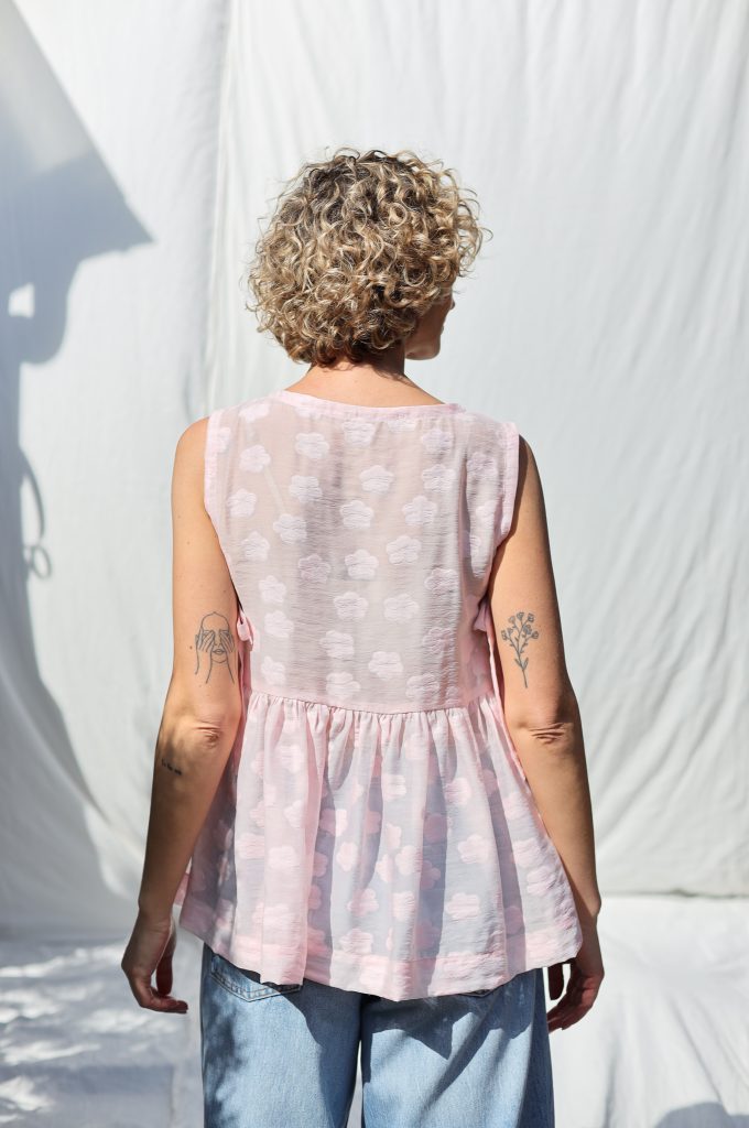 Pink Floral Organza Top with Ribbon Ties