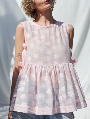 Pink Floral Organza Top with Ribbon Ties | Tops | Sustainable clothing | OffOn clothing