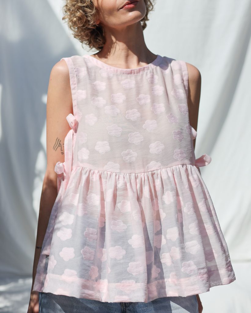 Pink Floral Organza Top with Ribbon Ties | Tops | Sustainable clothing | OffOn clothing