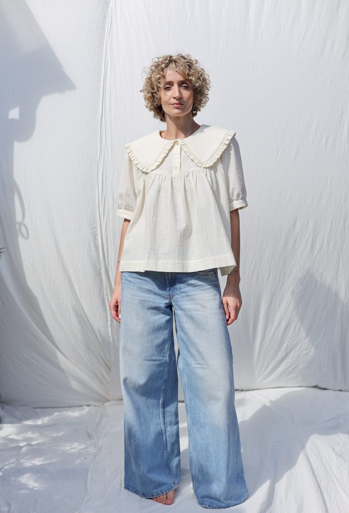 Puritan Collar Blouse OLIVIA in Seersucker Cotton