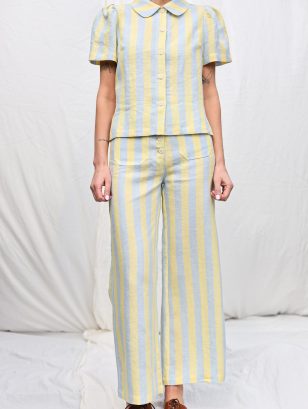 Striped linen wide leg culottes | Trousers| Sustainable clothing | OffOn clothing