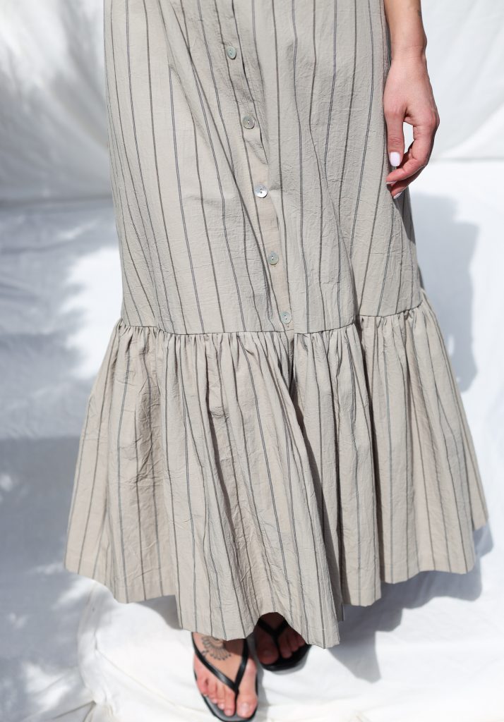 Sleeveless Maxi Striped Organic Cotton Dress with Ruffled Hem