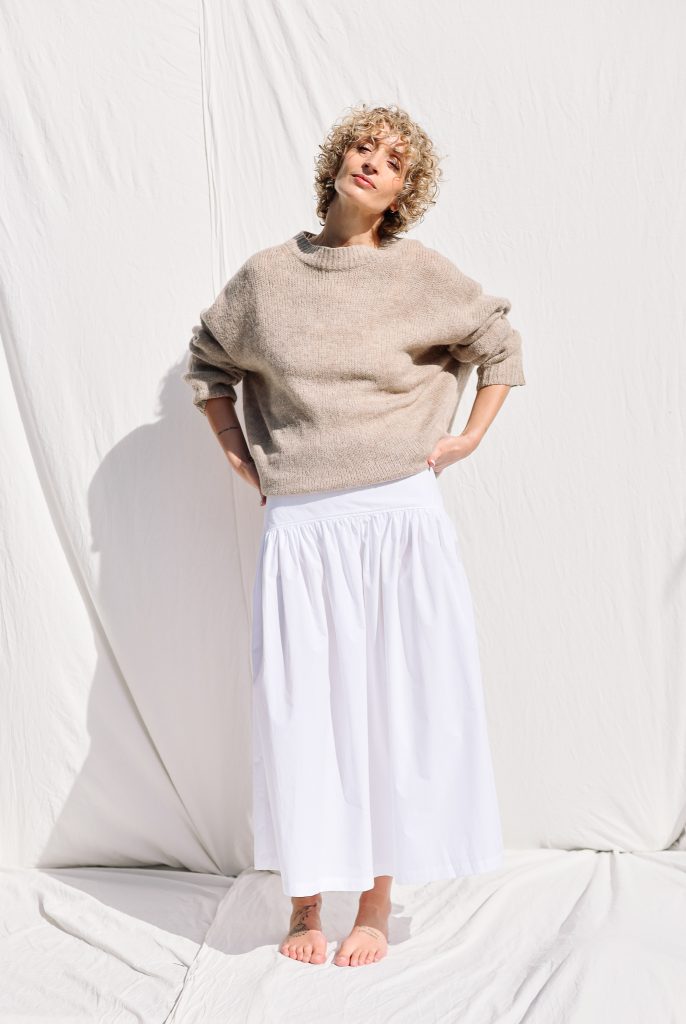 Yoke Ruffle Organic Cotton Poplin Skirt BRIGIT