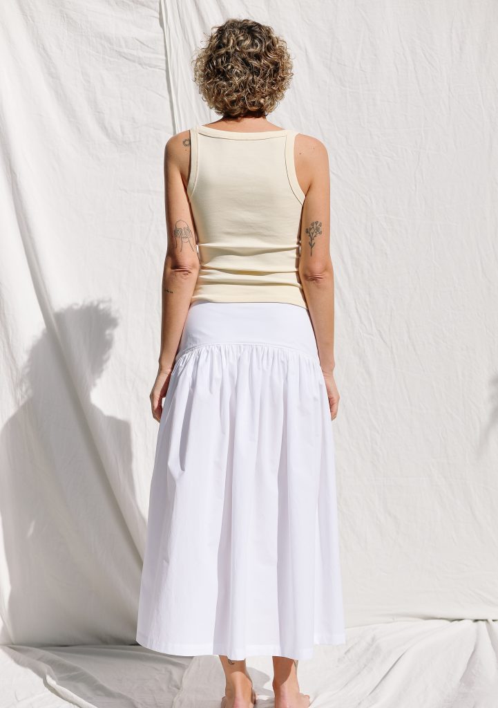 Yoke Ruffle Organic Cotton Poplin Skirt BRIGIT