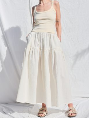 Seersucker Maxi Summer Skirt with Elastic Waist | Skirt | Sustainable clothing | OffOn clothing