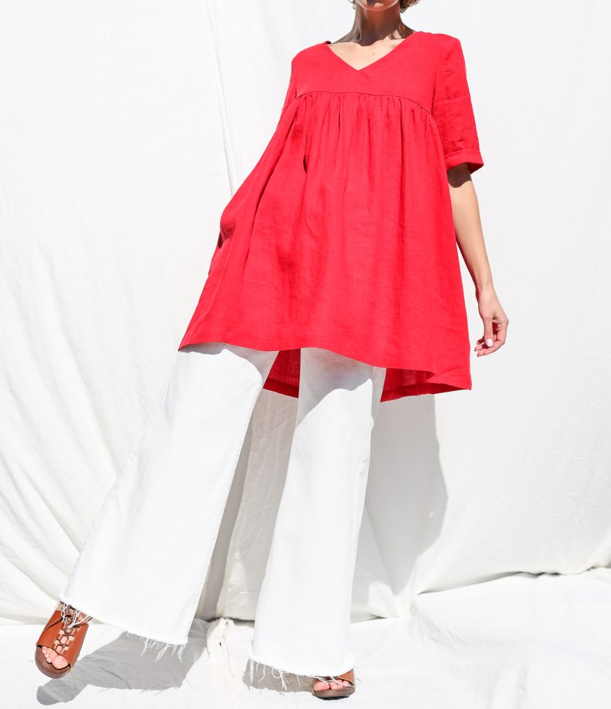 Linen ruffled skirt smock Mini dress CECILE